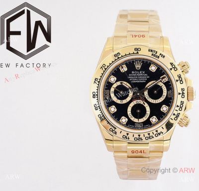 Swiss Replica Rolex Daytona A7750 Watch Yellow Gold Black Diamonds